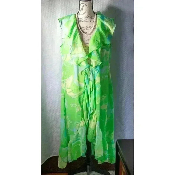 Live 4 Truth 1X green/yellow/blue ruffle coverup. Artsy Boho Duster Kimono Top - Picture 1 of 16